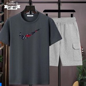 Костюм трикотажный: футболка + шорты, темно-серый/серый