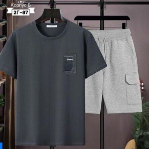 Костюм трикотажный: футболка + шорты, темно-серый/серый