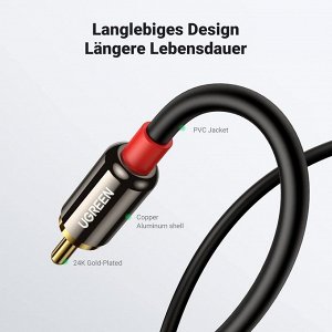 Кабель переходник аудио-видео 3.5 мм.- 2RCA, 3,00 м. Aux (AV116) Ugreen, черный