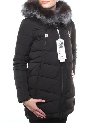 M16-98 BLACK Пальто зимнее женское (холлофайбер, натуральный мех чернобурки)