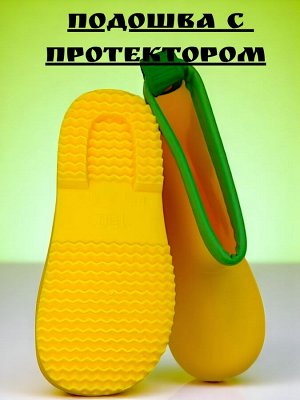 Детские резиновые сапоги с теплым носком желтые с обезьянкой