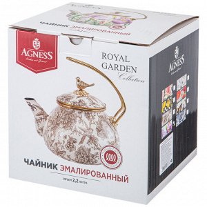 Чайник эмалированный Agness Irises 2,2 л с титановым ободком, для всех плит, стиль Италии, 1 шт.