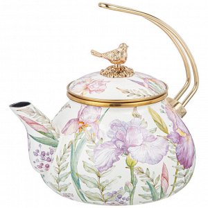 Чайник эмалированный Agness Irises 2,2 л с титановым ободком, для всех плит, стиль Италии, 1 шт.