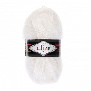 Пряжа "Mohair classic" 25% мохер, 24% шерсть, 51% акрил 200м/100гр (55 белый)