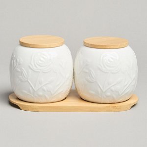 Набор стеклянных банок "Meadow" с деревянной крышкой и подставкой, 2 шт, 19,5x9,5 см, 400 мл, 1 шт.