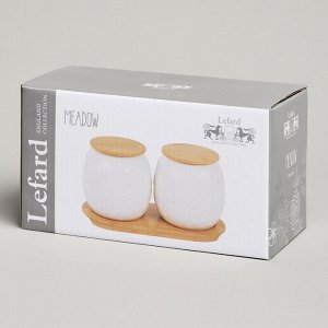 Набор стеклянных банок "Meadow" с деревянной крышкой и подставкой, 2 шт, 19,5x9,5 см, 400 мл, 1 шт.