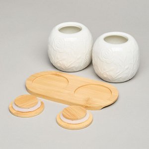Набор стеклянных банок "Meadow" с деревянной крышкой и подставкой, 2 шт, 19,5x9,5 см, 400 мл, 1 шт.