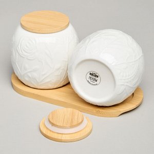 Набор стеклянных банок "Meadow" с деревянной крышкой и подставкой, 2 шт, 19,5x9,5 см, 400 мл, 1 шт.