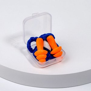 Беруши на шнурке, 3x1.7 см, в футляре, фасовка 10 пар, силиконовые, оранжевые
