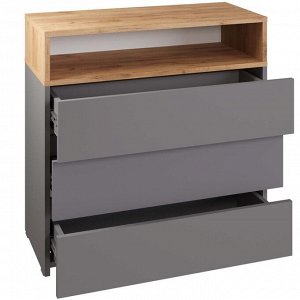 Комод 3 ящика Нова, 750х330х736, Серый шифер/Дуб крафт золото