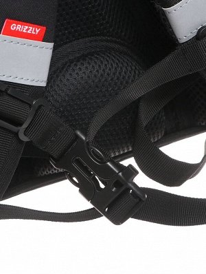 Ранец школьный Стандарт, 33x25x13 см, Grizzly, + мешок для обуви, чёрный