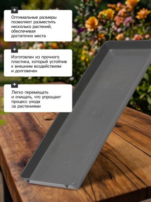 Поддон для рассады, 37 x 13 x 2,5 см, пластик, серый