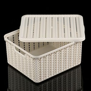 Коробка для хранения с крышкой «Вязание», 1,5 л, цвет белый ротанг
