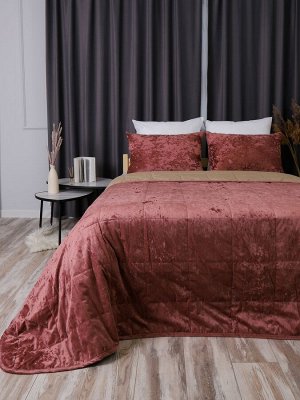 Покрывало стеганое на кровать из Велюра 240*260 с подушками 35*35 - 2 шт Розовый Кварц
