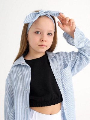 Солоха льняная с бантиком, голубая полоска