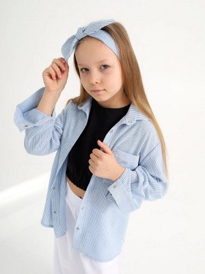 Солоха льняная с бантиком, голубая полоска