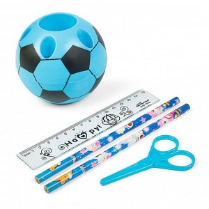 Набор настольный детский, "Футбольный мяч", из 5 предметов: 2 карандаша, линейка, ножницы, подставка, МИКС