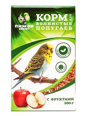 Корм "Пижон" для волнистых попугаев с фруктами, 500 г