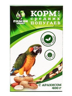 Корм "Пижон" для средних попугаев, с орехами, 400 г