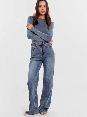 Брюки женские джинсовые wide leg fit в синем цвете