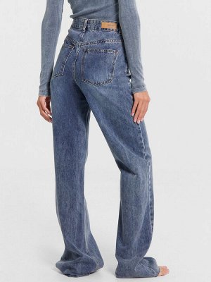 Брюки женские джинсовые wide leg fit в синем цвете