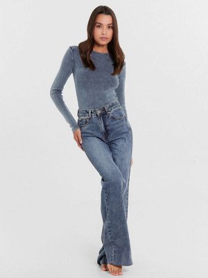 Брюки женские джинсовые wide leg fit в синем цвете