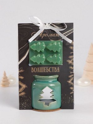Набор: аромалампа для эфирных масел, мелтсы из воска ароматические «Ёлочка», зелёная, 7.5x7.5x8 см