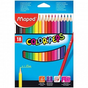 Карандаши Maped "Color Peps", 18цв., трехгран., заточен., картон, европодвес