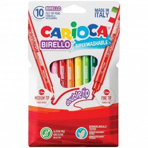 Фломастеры двусторонние Carioca "Birello", 10цв., 10 шт., смываемые, картон, европодвес