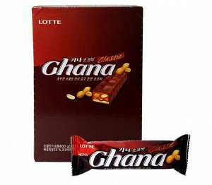LOTTE "GHANA CHOCO BAR (PEANUT)" шоколадный батончик, ГХАНА, с орехом, 50 гр.12шт.*8бл Арт-28773
