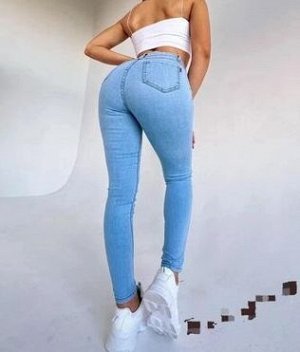 Джинсы-скинни эластичные, с высокой посадкой, голубой