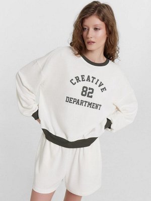 Комплект домашний кремовый с принтом и надписью "creative department"