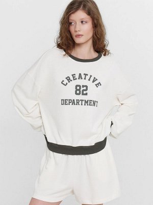 Комплект домашний кремовый с принтом и надписью "creative department"
