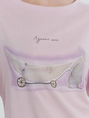Пижама женская розовая с принтом "лунная ночь"