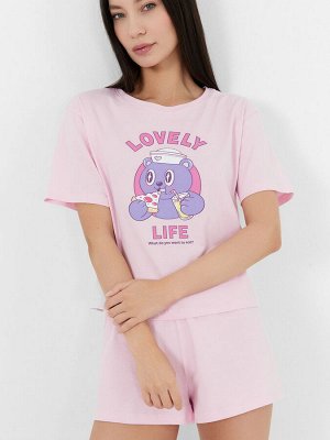 Комплект женский домашний лиловый с принтом и надписью "Lovely life"