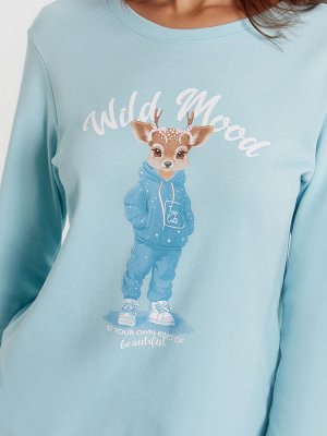 Пижама женская голубая с принтом "Wild mood"