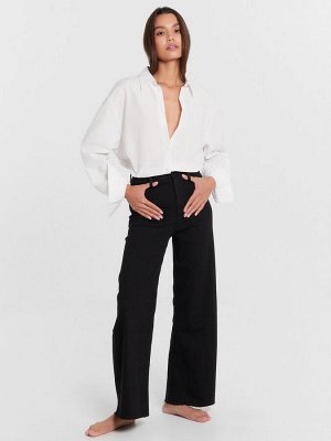 Брюки женские джинсовые wide leg fit в черном цвете