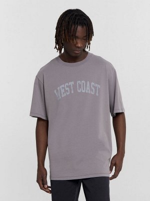 Футболка мужская серая  с надписью "West coast"