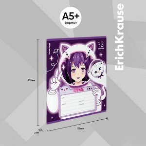 Тетрадь 12 листов в клетку ErichKrause Space Anime, обложка мелованный картон, МИКС