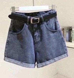 Шорты джинсовые с отворотами и высокой посадкой, синий