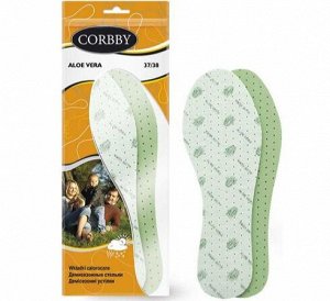 Стельки для обуви CORBBY Aloe Vera арт.1311 (размер 35-45) Демисезонные, из мягкой латексной пены пропитанной экстрактом Алое Вера. Натуральный антибактериальный эффект. пр. Польша.