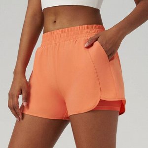 Спортивные двухслойные быстросохнущие шорты для фитнеса, бега, оранжевый
