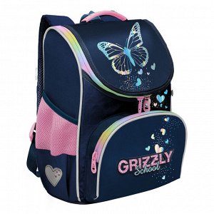 Ранец школьный GRIZZLY суперлегкий с анатомической спинкой, на ножках, с мешком для обуви, для девочки