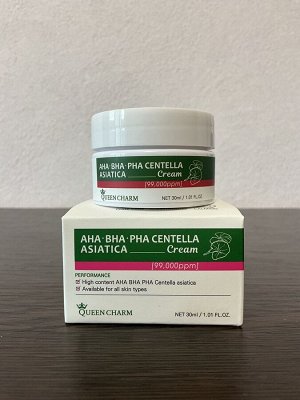 QUEEN CHARM Крем для лица с AHA, BHA, PHA кислотами и центеллой азиатской 9,9% , 30 мл