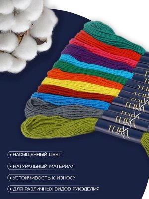 Нитки мулине TEIRA, 8±1 м, набор 12 шт., хлопок, разноцветные