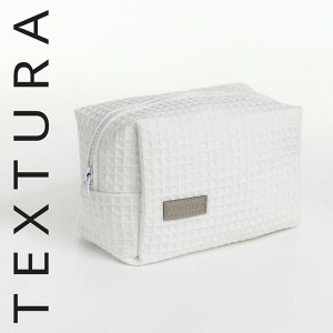 Косметичка женская на молнии TEXTURA, объёмная, средний размер, мягкая, белая