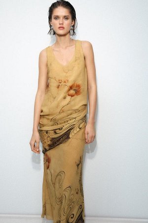 платье ЦВЕТ как на первом фото ПЛАТЬЕ С УЗОРОМ КОЛЛЕКЦИЯ ZW (GEMUSTERTES KLEID ZW COLLECTION) ZARA WOMAN COLLECTION платье миди без рукавов с круглым вырезом. Боковая драпировка и плиссированная ткань