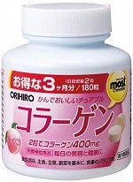 Япония Orihiro Жевательные таблетки &quot;Коллаген&quot; со вкусом персика на 90 дней 180 таб