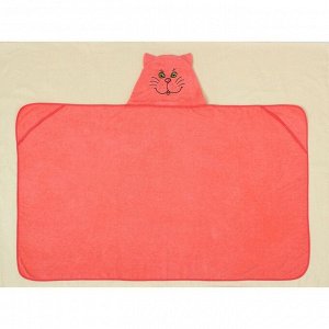 Полотенце-накидка махровое «Котик», размер 75?125 см, цвет персиковый, хлопок, 300 г/м?