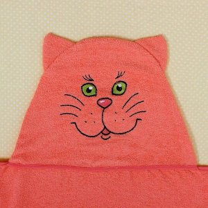 Полотенце-накидка махровое «Котик», размер 75x125 см, цвет персиковый, хлопок, 300 г/м²
